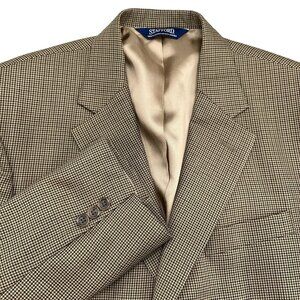 Stafford Blazer Men 42R Brown Green Houndstooth Career Classic Wool Jacket‎